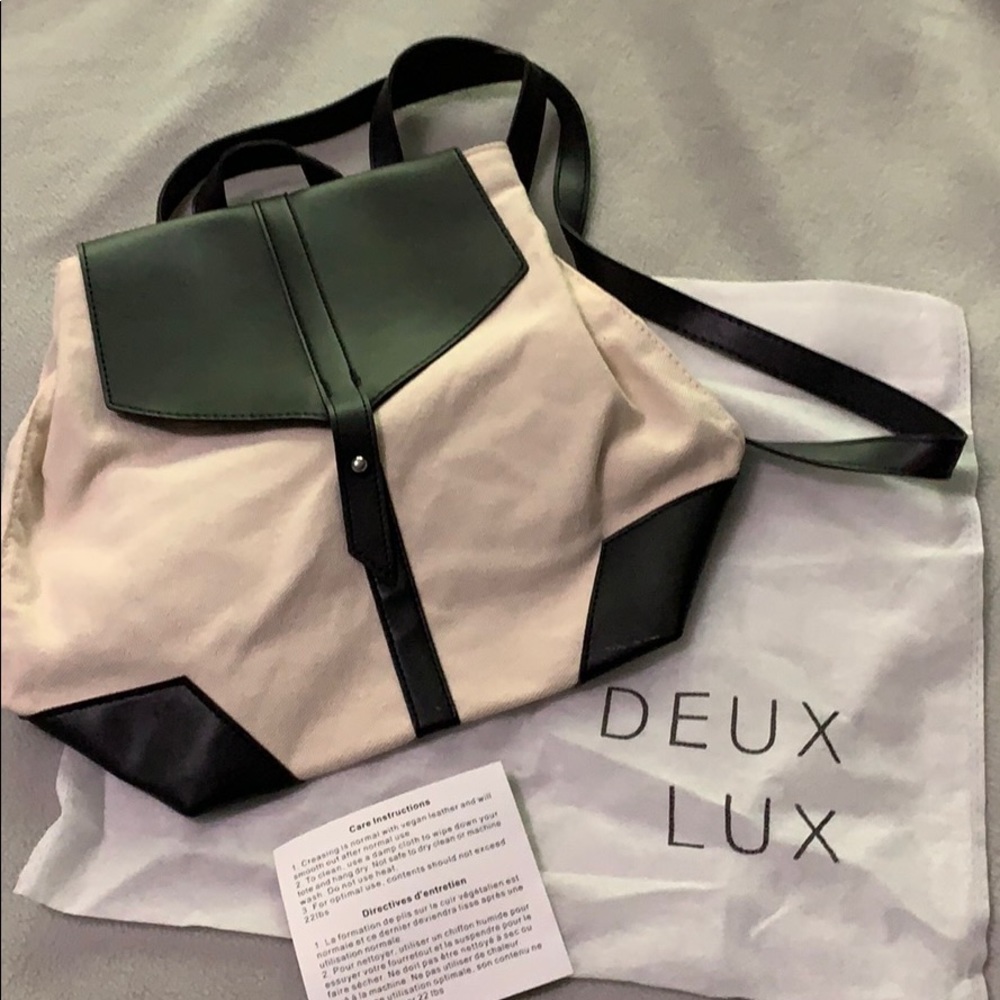Deux luxe vegan leather and canvas bag